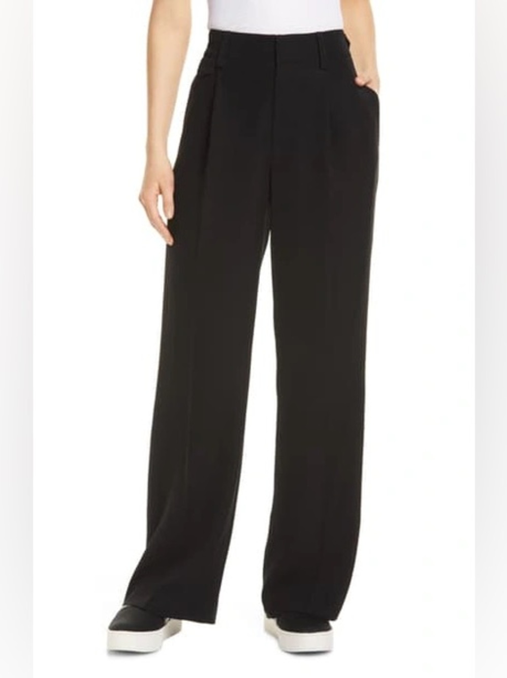 Vince Crepe Relaxed Wide Leg Trouser Pleated Classic Dress Pants 8